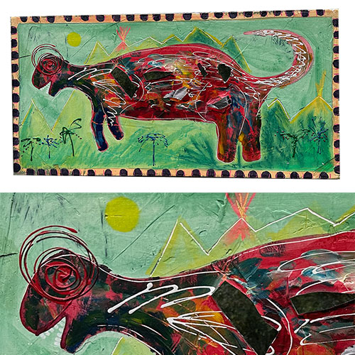 Flack Mixed Media Dinosaur 48x24 WP2650